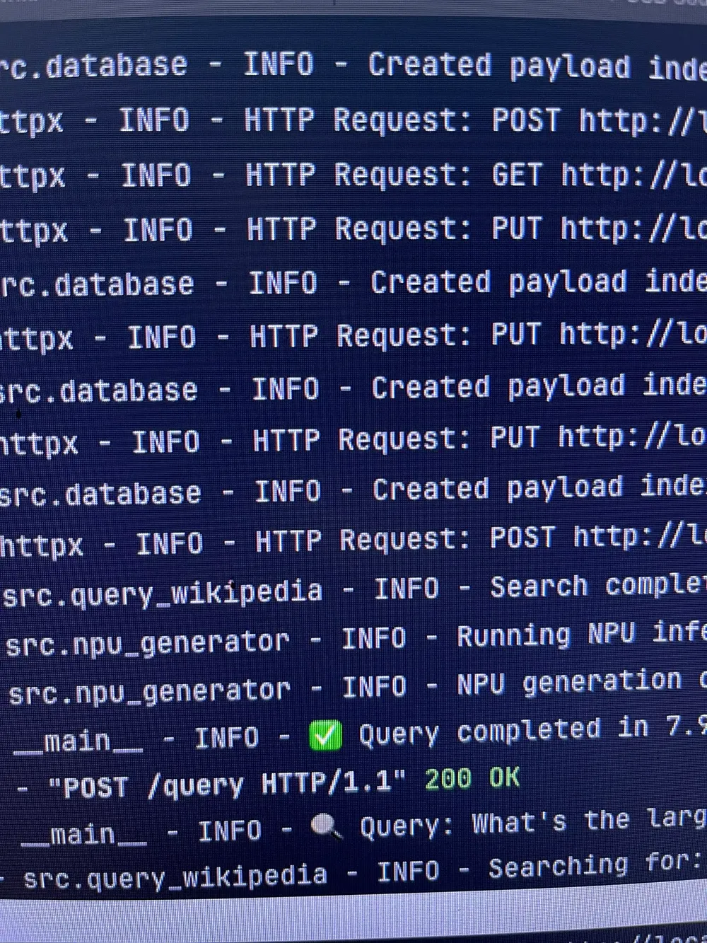 terminal logs of a running python server